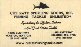 Cut Rate Sporting Goods, Houston, Tx., 281-481-6838